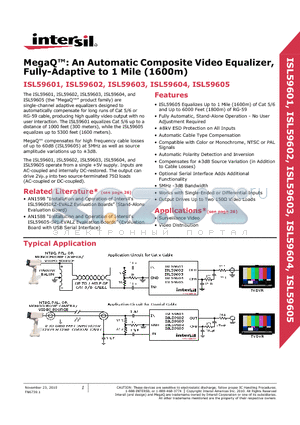 ISL59605IRZ datasheet - MegaQ: An Automatic Composite Video Equalizer, Fully-Adaptive to 1 Mile (1600m)