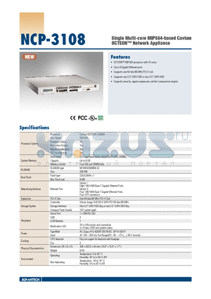 NCP-3108 datasheet - Single Multi-core MIPS64-based Cavium OCTEON Network Appliance