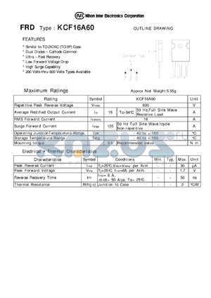 KCF16A60 datasheet - FRD DUAL DIODES CATHODE COMMON