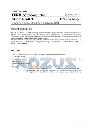 MR27V1602E datasheet - 1,048,576.Word  16.Bit or 2,097,152.Word  8.Bit One Time PROM