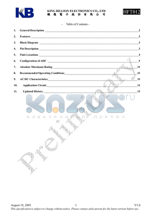 HFT012 datasheet - 12-bit SAR type Analog-to-Digital converter