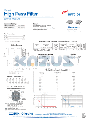 HFTC-26 datasheet - Ceramic High Pass Filter 3000 to 7000 MHz