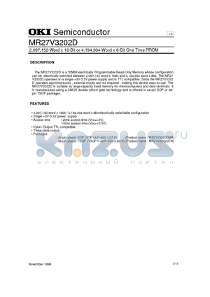 MR27V3202D datasheet - 2,097,152-Word x 16-Bit or 4,194,304-Word x 8-Bit One Time PROM