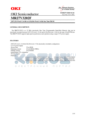 MR27V3202F datasheet - 2,097,152-Word x 16-Bit or 4,194,304-Word x 8 Bit One Time PROM