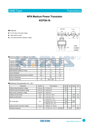 KCP56-16 datasheet - NPN Medium Power Transistor