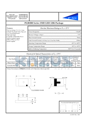 PL00200-WCY02 datasheet - SMD LED 1206 Package