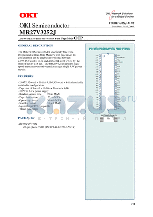 MR27V3252J datasheet - 2M-Word x 16-Bit or 4M-Word x 8-Bit OTP