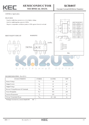 KCR401T datasheet - Constant-Current LED Driver Transistor