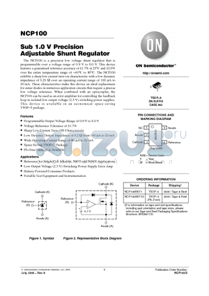 NCP100 datasheet - Sub 1.0 V Precision Adjustable Shunt Regulator