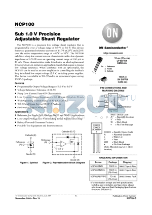 NCP100 datasheet - Sub 1.0 V Precision Adjustable Shunt Regulator