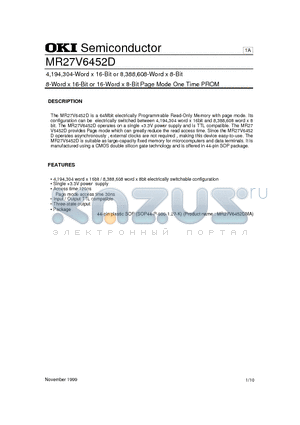 MR27V6452D datasheet - 4,194,304-Word x 16-Bit or 8,388,608-Word x 8-Bit 8-Word x 16-Bit or 16-Word x 8-Bit Page Mode One Time PROM