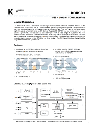 KCUSB3 datasheet - USB Controller - Quick Interface