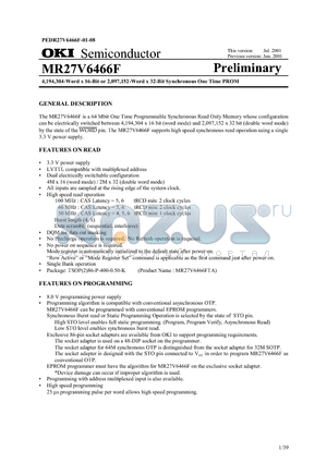 MR27V6466F datasheet - 4,194,304-Word x 16Bit or 2,097,152-Word x 32-Bit Synchronous One Time PROM