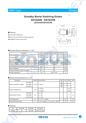 KD103AW datasheet - Schottky Barrier Switching Diodes