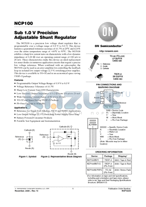 NCP100ALPRPG datasheet - Sub 1.0 V Precision Adjustable Shunt Regulator