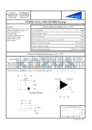 PL00221-WCG17 datasheet - SMD LED 0805 Package