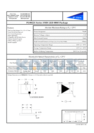 PL00221-WCR12 datasheet - SMD LED 0805 Package