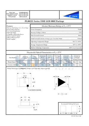 PL00221-WCY01 datasheet - SMD LED 0805 Package