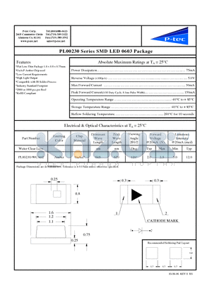 PL00230-WCA02 datasheet - SMD LED 0603 Package