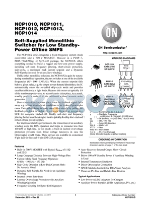 NCP1010ST100T3 datasheet - Self−Supplied Monolithic Switcher for Low Standby−Power Offline SMPS