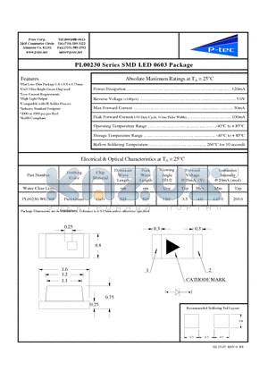 PL00230-WCG05 datasheet - SMD LED 0603 Package