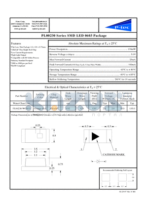 PL00230-WCR10 datasheet - SMD LED 0603 Package