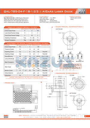 QAL-785-04-F-18-2 datasheet - AIGaAs Laser Diode