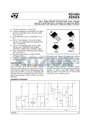 KD1084D2T datasheet - 5A LOW DROP POSITIVE VOLTAGE REGULATOR ADJUSTABLE AND FIXED