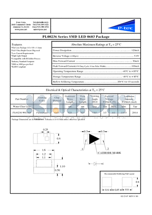 PL00236-WCG05 datasheet - SMD LED 0603 Package