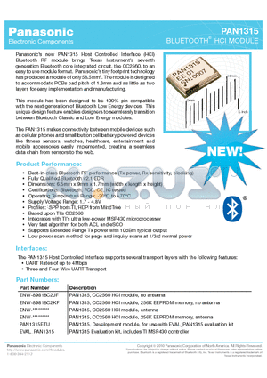 PAN1315 datasheet - BLUETOOTH HCI MODULE