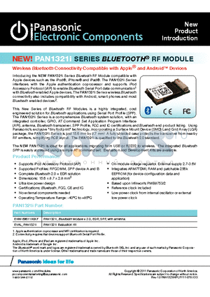 PAN1321I datasheet - BLUETOOTH^ RF MODULE