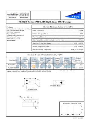 PL00240-WCG05 datasheet - SMD LED Right Angle 0803 Package