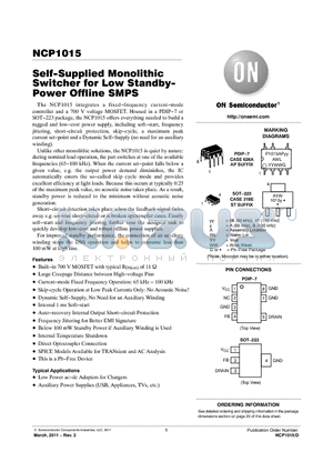 NCP1015_11 datasheet - Self-Supplied Monolithic Switcher for Low Standby-Power Offline SMPS