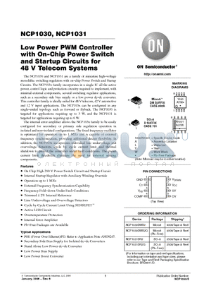 NCP1030 datasheet - Low Power PWM Controller with On−Chip Power Switch and Startup Circuits for 48V Telecom Systems