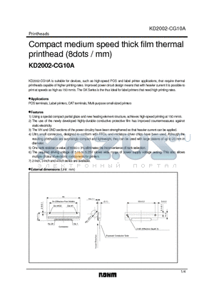 KD2002-CG10A datasheet - Compact medium speed thick film thermal printhead (8dots / mm)