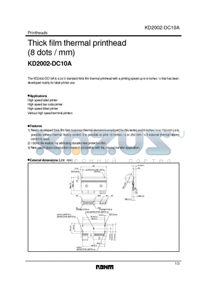 KD2002-DC10A datasheet - Thick film thermal printhead (8 dots / mm)