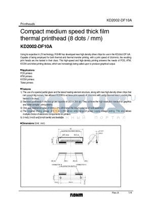 KD2002-DF10A datasheet - Compact medium speed thick film thermal printhead (8 dots / mm)