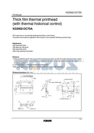 KD2002-DC70A datasheet - Thick film thermal printhead (with thermal historical control)