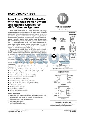 NCP1031 datasheet - Low Power PWM Controller with On-Chip Power Switch and Startup Circuits for 48 V Telecom Systems