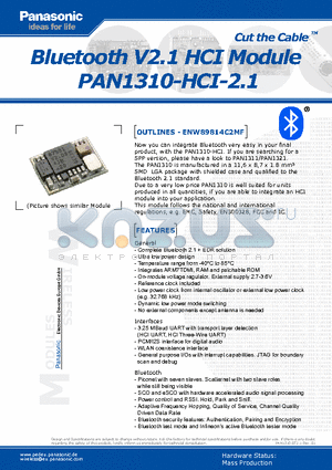 PAN1310-HCI-2.1 datasheet - Bluetooth V2.1 HCI Module
