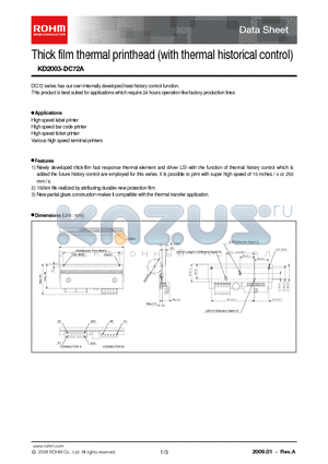 KD2003-DC72A datasheet - Thick film thermal printhead (with thermal historical control)