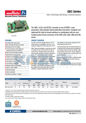 QBC-12/22-L48-C datasheet - 48VIN, 12V/22A Output High Efficiency, l-Brick Bus Converters