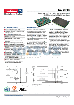 PAQ datasheet - Up to 150W 29.8V Nom Output Quarter-Brick Isolated DC-DC Converter with 2:1 Wide Input Range