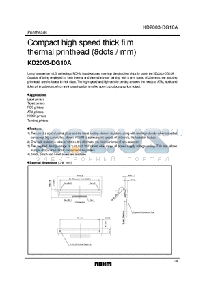 KD2003-DG10A datasheet - Compact high speed thick film thermal printhead (8dots / mm)