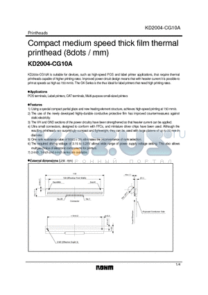 KD2004-CG10A datasheet - Compact medium speed thick film thermal printhead (8dots / mm)