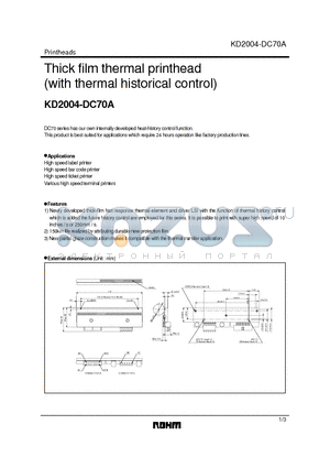 KD2004-DC70A datasheet - Thick film thermal printhead (with thermal historical control)