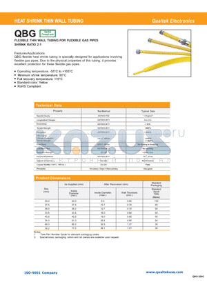 QBG datasheet - HEAT SHRINK THIN WALL TUBING