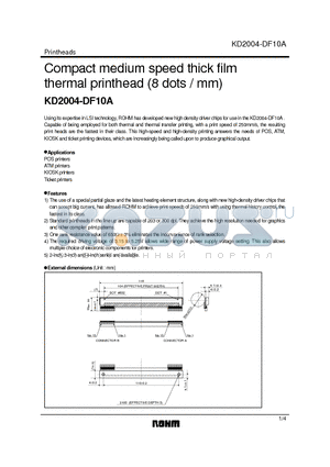KD2004-DF10A datasheet - Compact medium speed thick film thermal printhead (8 dots / mm)