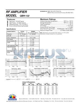 QBH-132 datasheet - RF AMPLIFIER