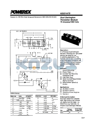 KD221K75 datasheet - Dual Darlington Transistor Module (75 Amperes/1000 Volts)